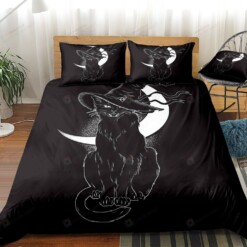 Black Cat With Witch Hat Bedding Set Bed Sheets Spread Comforter Duvet Cover Bedding Sets