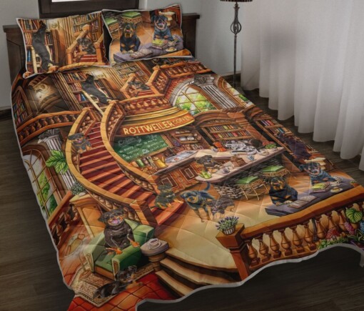 Rottweiler Coffee Shop Quilt Bedding Set