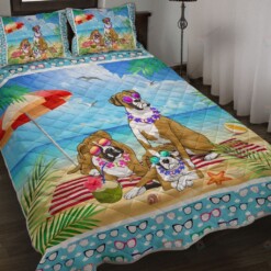 Boxer Dog - Beach Summer Quilt Bedding Set