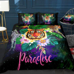 Tiger Zebra And Leopard Paradise Bedding Set Bed Sheets Spread Comforter Duvet Cover Bedding Sets