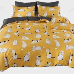 Cat Yellow Duvet Cover 3 Pieces Bedding Sets Patterned Cotton Bedding Duvet Cover Sets with 2 Pillowcases Ultra Soft Reversible