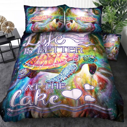 Turtle Life Is Better At The Lake Bedding Set Bed Sheets Spread Comforter Duvet Cover Bedding Sets