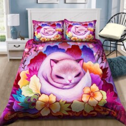 Cute Cat With Flowers Bedding Set Bed Sheets Spread Comforter Duvet Cover Bedding Sets