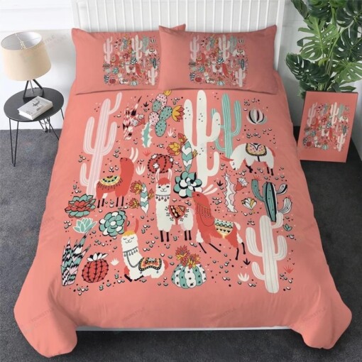 Llama And Cactus Pink Bedding Set Bed Sheet Spread Comforter Duvet Cover Bedding Sets