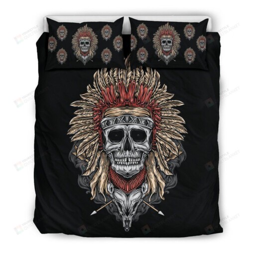 Tribal Chief Skull - Bedding Set (Black)  (Duvet Cover & Pillow Cases)