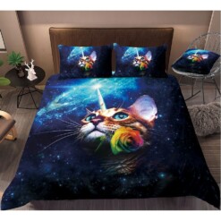 Cat With Rose Bedding Set Cotton Bed Sheets Spread Comforter Duvet Cover Bedding Sets