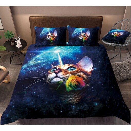 Cat With Rose Bedding Set Cotton Bed Sheets Spread Comforter Duvet Cover Bedding Sets