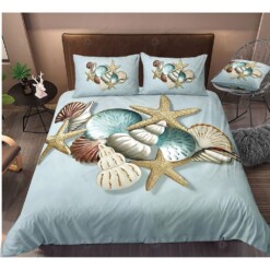 Seashell Starfish On The Beach  Bedding Set Bed Sheets Spread Comforter Duvet Cover Bedding Sets