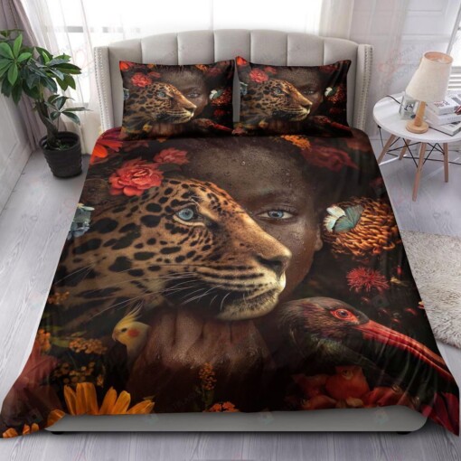 Black Woman And Leopard Bedding Set Bed Sheets Spread Comforter Duvet Cover Bedding Sets