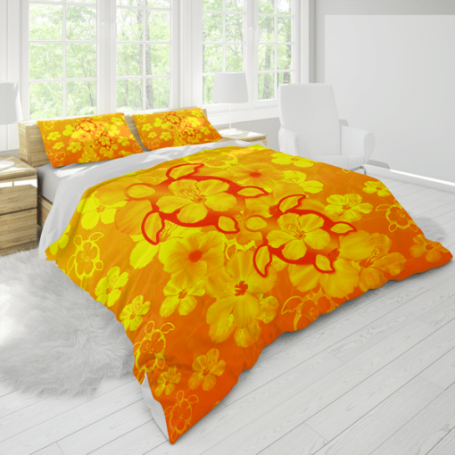 Orange Hibiscus Turtles In Hawaiian Dream Bedding Set Cotton Bed Sheets Spread Comforter Duvet Cover Bedding Sets