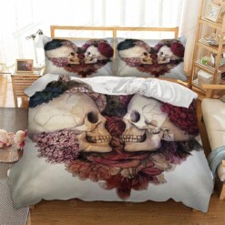 Skull Couple Floral Heart Bedding Set (Duvet Cover & Pillow Cases)