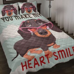 Dachshund Dog You Make My Heart Smile Quilt Bedding Set