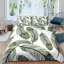 Peacock Feathers Bedding Set  Bed Sheets Spread Comforter Duvet Cover Bedding Sets