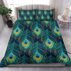 Peacock Feather Pattern Bedding Set  Bed Sheets Spread Comforter Duvet Cover Bedding Sets