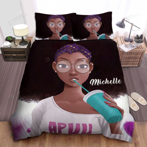 Black Woman Drinking Personalized Custom Name Duvet Cover Bedding Set