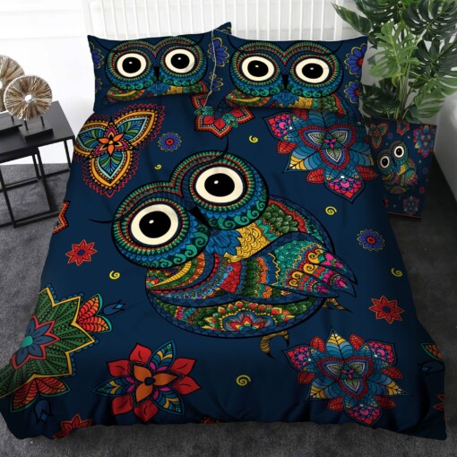 Owl Art Pattern Bedding Set Bed Sheets Spread Comforter Duvet Cover Bedding Sets