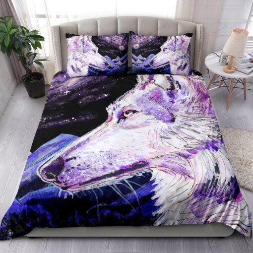 Wolf Space Mountains Bed Sheets Duvet Cover Bedding Set