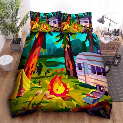 Camping Campfire Bed Sheets Spread Comforter Duvet Cover Bedding Sets