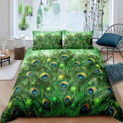 Peacock Feather Pattern Bedding Set  Bed Sheets Spread Comforter Duvet Cover Bedding Sets