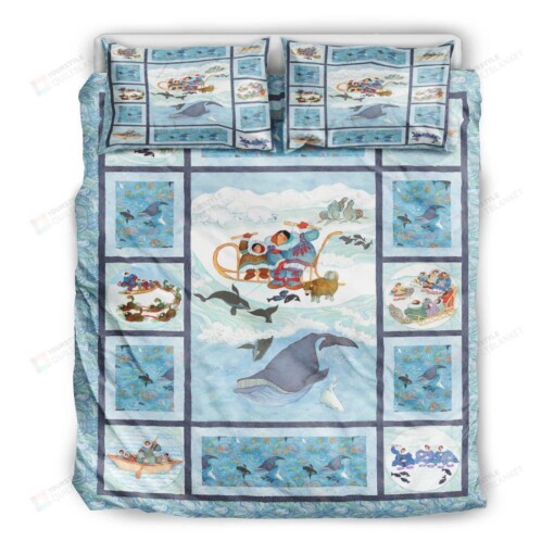 Winter Playing Whale Bed Sheets Duvet Cover Bedding Set