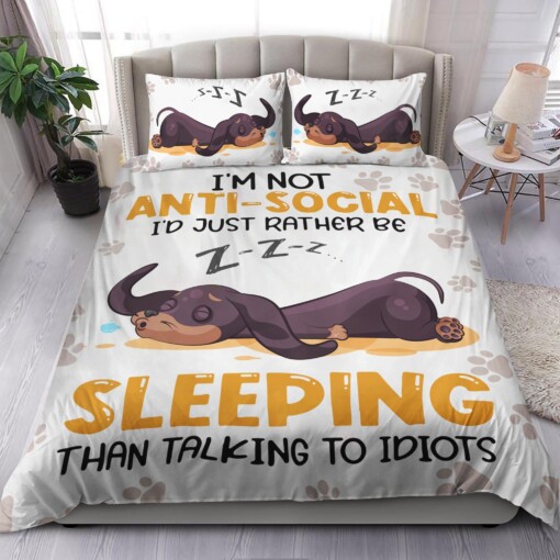 Dachshund I'M Not Anti- Social Bedding Set Bed Sheets Spread Comforter Duvet Cover Bedding Sets