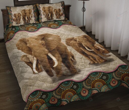 Elephant Family Vintage Mandala Quilt Bedding Set
