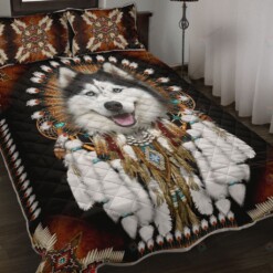 Husky Dog Native American Quilt Bedding Set