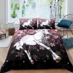 Horse With Cherry Blossoms Bedding Set Bed Sheet Spread Comforter Duvet Cover Bedding Sets