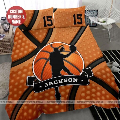 Basketball Theme Custom Duvet Cover Bedding Set With Your Name