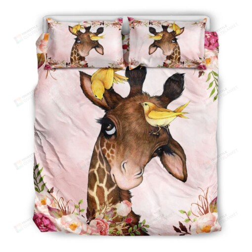 Giraffe Flower Art Bedding Set Bed Sheets Spread Comforter Duvet Cover Bedding Sets