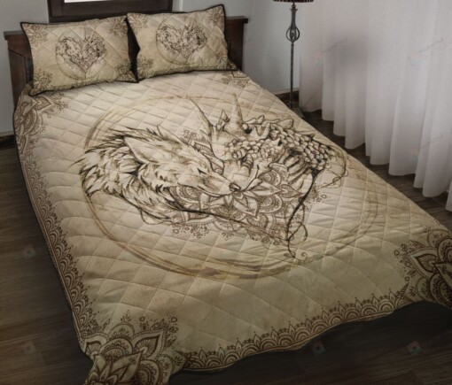 Dragon & Wolf Quilt Bed Set Bedding Set