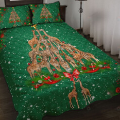 Giraffe Christmas Style Quilt Bed Set Bedding Set