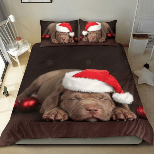 Pitbull Christmas Bedding Set Bed Sheets Spread Comforter Duvet Cover Bedding Sets