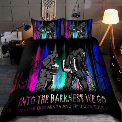 Bigfoot With Beer Into The Darkness We Go Bedding Set Bed Sheets Spread Comforter Duvet Cover Bedding Sets