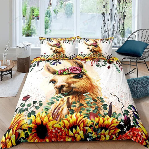Sunflower Llama Bedding Set Bed Sheets Spread Comforter Duvet Cover Bedding Sets