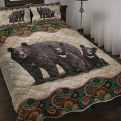 Black Bear  Vintage Mandala Quilt Bedding Set