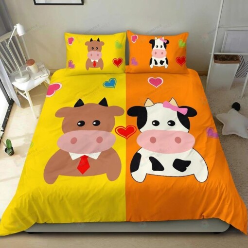 Cute Cartoon Cow Couple Bedding Set Bed Sheet Spread Comforter Duvet Cover Bedding Sets