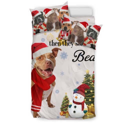 Pitbull They Steal Your Bed Christmas Bedding Set Cotton Bed Sheets Spread Comforter Duvet Cover Bedding Sets