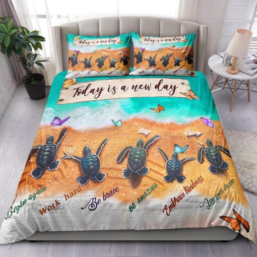 Turtle Today Is A New Day Bedding Set Bed Sheets Spread Comforter Duvet Cover Bedding Sets