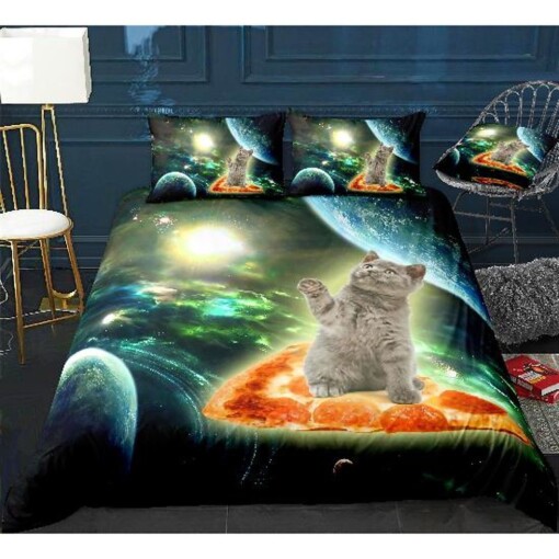 Cat And Planets Bedding Set Bed Sheets Spread Comforter Duvet Cover Bedding Sets