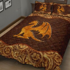 Dragon Brown Wooden Quilt Bed Sheets Spread Quilt Bedding Sets