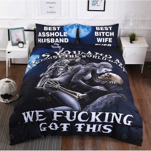 Skull Couple We Fucking Got This Bedding Set Bed Sheets Spread Comforter Duvet Cover Bedding Sets