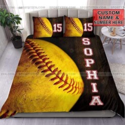 Vintage Softball Ball Custom Duvet Cover Bedding Set With Name