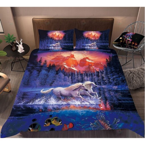 White Horse Running Bedding Set Bed Sheets Spread Comforter Duvet Cover Bedding Sets