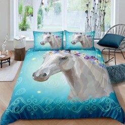 Horse Pattern Blue Bedding Set Bed Sheets Spread Comforter Duvet Cover Bedding Sets