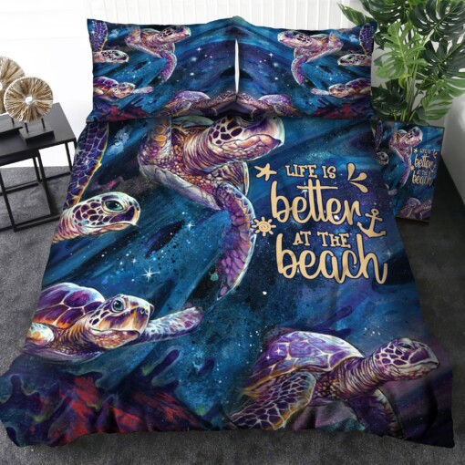 Turtle Life Is Better At The Beach Bedding Set Bed Sheets Spread Comforter Duvet Cover Bedding Sets