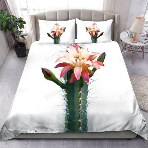 Cactus Flower White Bedding Set Bed Sheets Spread Comforter Duvet Cover Bedding Sets