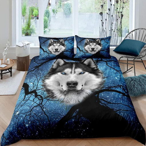 Husky In Starry Night Sky Bedding Set Bed Sheets Spread Comforter Duvet Cover Bedding Sets