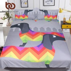 Dachshund Rainbow Bedclothes Kids Cartoon 3d Duvet Cover Bedding Set