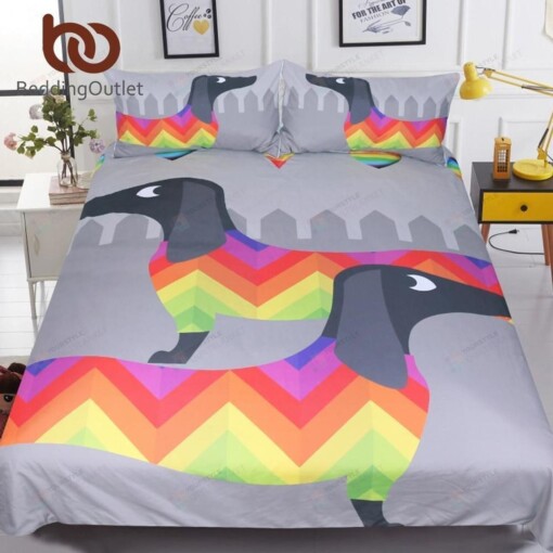 Dachshund Rainbow Bedclothes Kids Cartoon 3d Duvet Cover Bedding Set